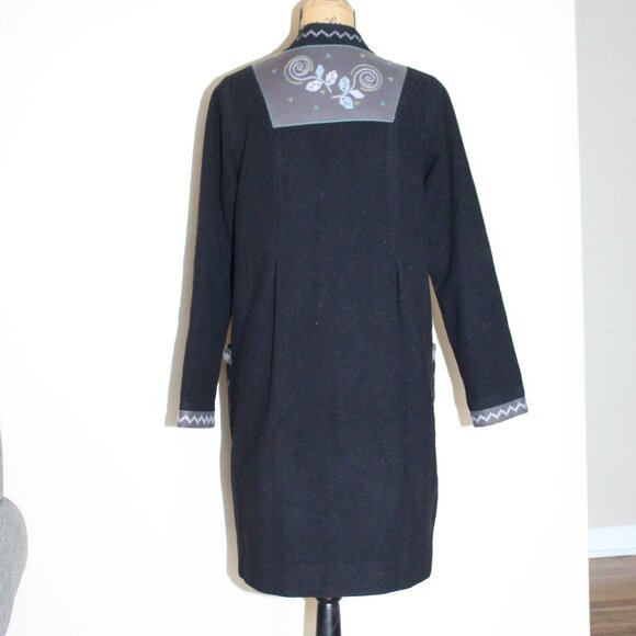 Gudrun Sjoden Black Felted Wool Embroidered Button Up "Berlin" Coat Women's S - Picture 3 of 16